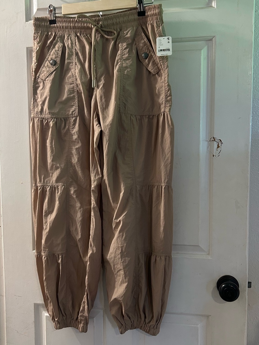 Free People Beige Drawstring Cargo Jumpsuit Pants